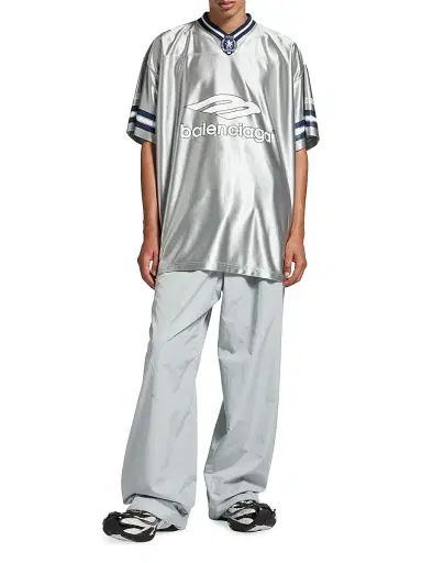 Balenciaga Men's 3B Football V-Neck Oversized T-Shirt - Grey White | Thumbnail 7 Balenciaga Men's 3B Football V-Neck Oversized T-Shirt - Grey White | Thumbnail 7
