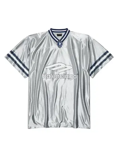 Balenciaga Men's 3B Football V-Neck Oversized T-Shirt - Grey White | Thumbnail 1 Balenciaga Men's 3B Football V-Neck Oversized T-Shirt - Grey White | Thumbnail 1