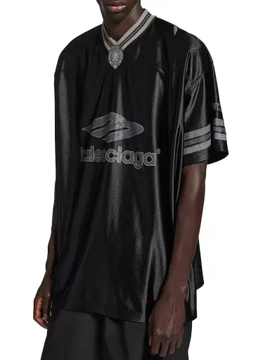 Balenciaga Men's 3B Football V-Neck Oversized T-Shirt - Black Anthracite - Size Medium | Thumbnail 3 Balenciaga Men's 3B Football V-Neck Oversized T-Shirt - Black Anthracite - Size Medium | Thumbnail 3