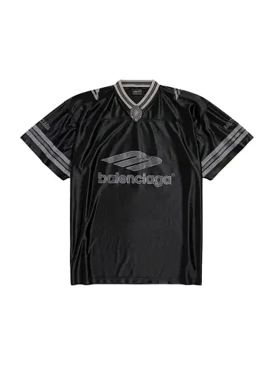 Balenciaga Men's 3B Football V-Neck Oversized T-Shirt - Black Anthracite - Size Medium | Thumbnail 1 Balenciaga Men's 3B Football V-Neck Oversized T-Shirt - Black Anthracite - Size Medium | Thumbnail 1