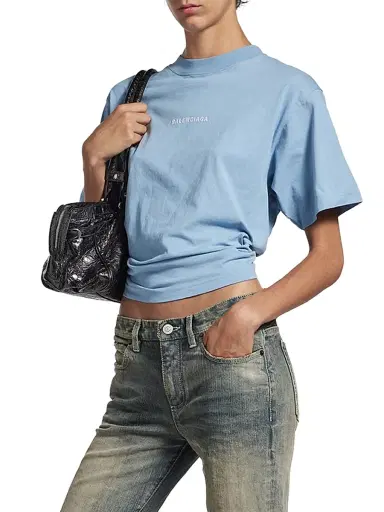 Balenciaga Women's Back T Shirt Medium Fit - Light Blue White | Thumbnail 3 Balenciaga Women's Back T Shirt Medium Fit - Light Blue White | Thumbnail 3