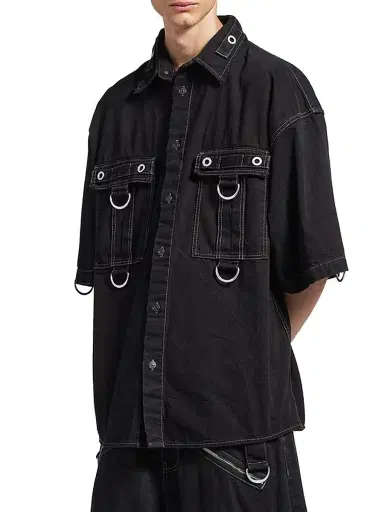 Balenciaga Men's D-Ring Cargo Shirt - Lightweight Black - Size XL | Thumbnail 2 Balenciaga Men's D-Ring Cargo Shirt - Lightweight Black - Size XL | Thumbnail 2