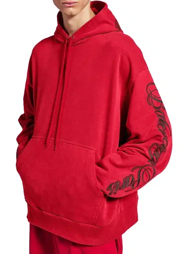 Balenciaga Men's Cursive Oversized Hoodie - Red Black | Thumbnail 2 Balenciaga Men's Cursive Oversized Hoodie - Red Black | Thumbnail 2