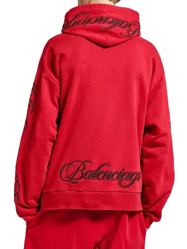 Balenciaga Men's Cursive Oversized Hoodie - Red Black | Thumbnail 4 Balenciaga Men's Cursive Oversized Hoodie - Red Black | Thumbnail 4