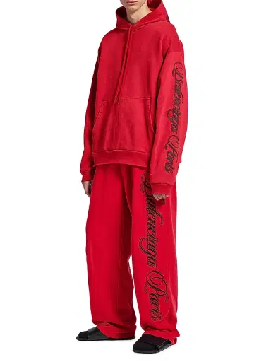 Balenciaga Men's Cursive Oversized Hoodie - Red Black | Thumbnail 6 Balenciaga Men's Cursive Oversized Hoodie - Red Black | Thumbnail 6