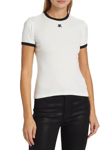 Courrèges Women's Reedition Contrast Cotton Tee - Heritage White Black | Thumbnail 3 Courrèges Women's Reedition Contrast Cotton Tee - Heritage White Black | Thumbnail 3