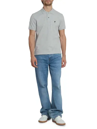 AMI Paris Men's ADC Logo Polo Shirt - Gris Cendre Chine | Thumbnail 2 AMI Paris Men's ADC Logo Polo Shirt - Gris Cendre Chine | Thumbnail 2