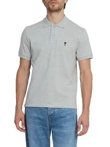AMI Paris Men's ADC Logo Polo Shirt - Gris Cendre Chine | Thumbnail 3 AMI Paris Men's ADC Logo Polo Shirt - Gris Cendre Chine | Thumbnail 3