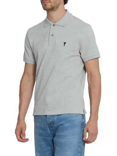AMI Paris Men's ADC Logo Polo Shirt - Gris Cendre Chine | Thumbnail 4 AMI Paris Men's ADC Logo Polo Shirt - Gris Cendre Chine | Thumbnail 4