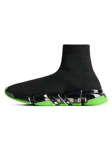 Balenciaga Men's Speed 2.0 Full Clear Sole Knit Sneakers - Black Neon Green | Thumbnail 3 Balenciaga Men's Speed 2.0 Full Clear Sole Knit Sneakers - Black Neon Green | Thumbnail 3