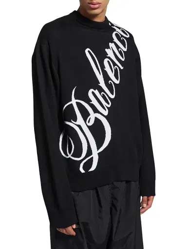 Balenciaga Men's Big B Crewneck Sweater - Black White | Thumbnail 2 Balenciaga Men's Big B Crewneck Sweater - Black White | Thumbnail 2
