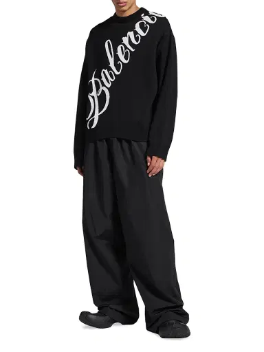 Balenciaga Men's Big B Crewneck Sweater - Black White | Thumbnail 5 Balenciaga Men's Big B Crewneck Sweater - Black White | Thumbnail 5