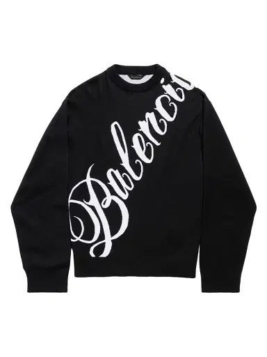 Balenciaga Men's Big B Crewneck Sweater - Black White | Thumbnail 1 Balenciaga Men's Big B Crewneck Sweater - Black White | Thumbnail 1