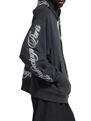 Balenciaga Men's Cursive Oversized Hoodie - Washed Black White | Thumbnail 4 Balenciaga Men's Cursive Oversized Hoodie - Washed Black White | Thumbnail 4