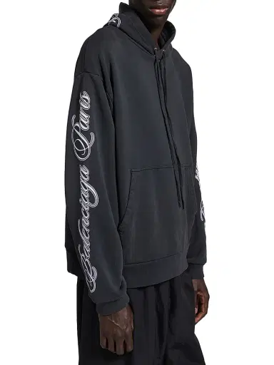 Balenciaga Men's Cursive Oversized Hoodie - Washed Black White | Thumbnail 5 Balenciaga Men's Cursive Oversized Hoodie - Washed Black White | Thumbnail 5