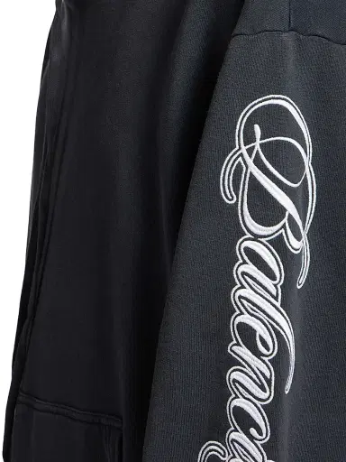 Balenciaga Men's Cursive Oversized Hoodie - Washed Black White | Thumbnail 6 Balenciaga Men's Cursive Oversized Hoodie - Washed Black White | Thumbnail 6