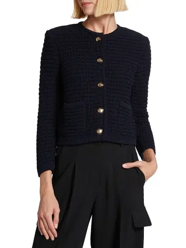 ba & sh Women's Gaspard Cotton-Blend Cardigan - Marine | Thumbnail 3 ba & sh Women's Gaspard Cotton-Blend Cardigan - Marine | Thumbnail 3