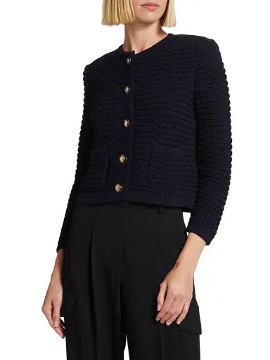 ba & sh Women's Gaspard Cotton-Blend Cardigan - Marine | Thumbnail 4 ba & sh Women's Gaspard Cotton-Blend Cardigan - Marine | Thumbnail 4