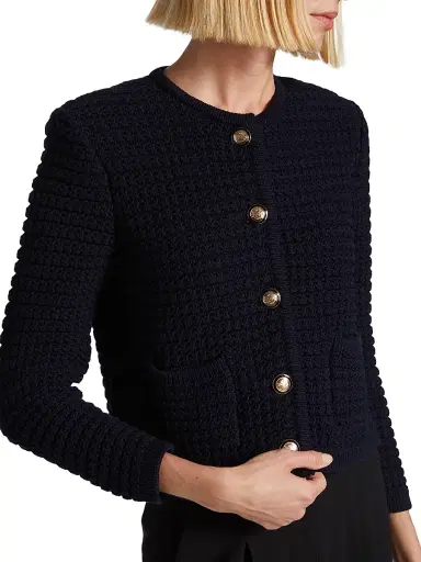 ba & sh Women's Gaspard Cotton-Blend Cardigan - Marine | Thumbnail 6 ba & sh Women's Gaspard Cotton-Blend Cardigan - Marine | Thumbnail 6