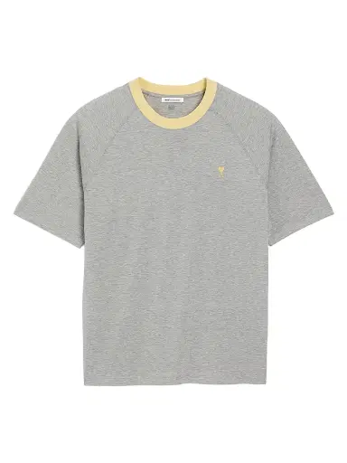 AMI Paris Men's Logo Embroidered Cotton T-Shirt - Gris Chine Clair Jaune | Thumbnail 1 AMI Paris Men's Logo Embroidered Cotton T-Shirt - Gris Chine Clair Jaune | Thumbnail 1