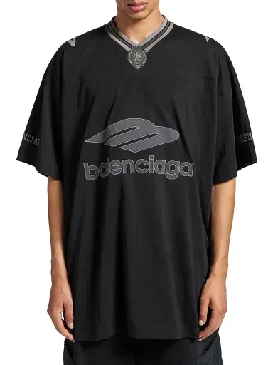 Balenciaga Men's 3B Football V-Neck Oversized T-Shirt - Black Anthracite - Size XL | Thumbnail 3 Balenciaga Men's 3B Football V-Neck Oversized T-Shirt - Black Anthracite - Size XL | Thumbnail 3