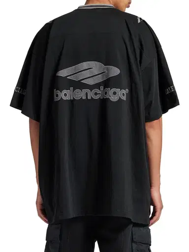 Balenciaga Men's 3B Football V-Neck Oversized T-Shirt - Black Anthracite - Size XL | Thumbnail 4 Balenciaga Men's 3B Football V-Neck Oversized T-Shirt - Black Anthracite - Size XL | Thumbnail 4