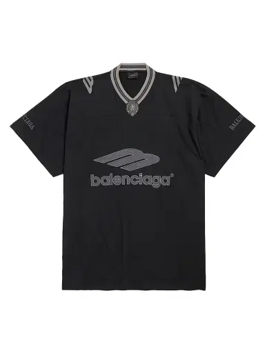 Balenciaga Men's 3B Football V-Neck Oversized T-Shirt - Black Anthracite - Size XL | Thumbnail 1 Balenciaga Men's 3B Football V-Neck Oversized T-Shirt - Black Anthracite - Size XL | Thumbnail 1