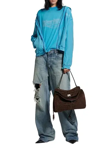 Balenciaga Women's Washed Crayon Political Medium Fit T-Shirt - Azure | Thumbnail 5 Balenciaga Women's Washed Crayon Political Medium Fit T-Shirt - Azure | Thumbnail 5