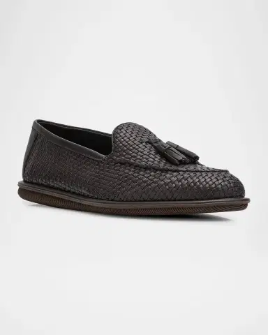 Giorgio Armani Men's Woven Leather Tassel Loafers | Thumbnail 2 Giorgio Armani Men's Woven Leather Tassel Loafers | Thumbnail 2