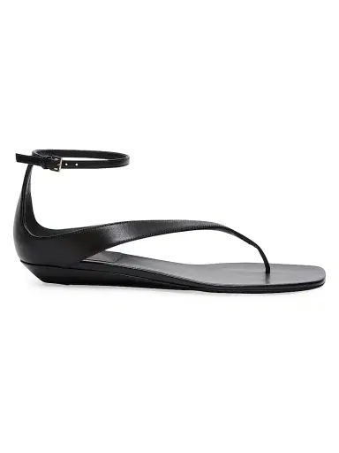 Loulou Studio Women's Zio Leather Flat Wedge Sandals - Black | Thumbnail 1 Loulou Studio Women's Zio Leather Flat Wedge Sandals - Black | Thumbnail 1