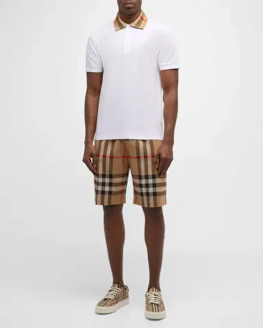 Burberry Men's Pique Polo Shirt with Check Collar | Thumbnail 2 Burberry Men's Pique Polo Shirt with Check Collar | Thumbnail 2