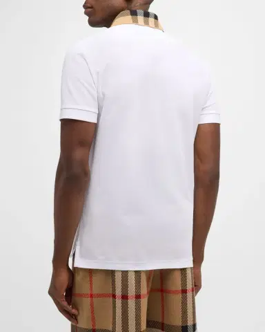 Burberry Men's Pique Polo Shirt with Check Collar | Thumbnail 3 Burberry Men's Pique Polo Shirt with Check Collar | Thumbnail 3