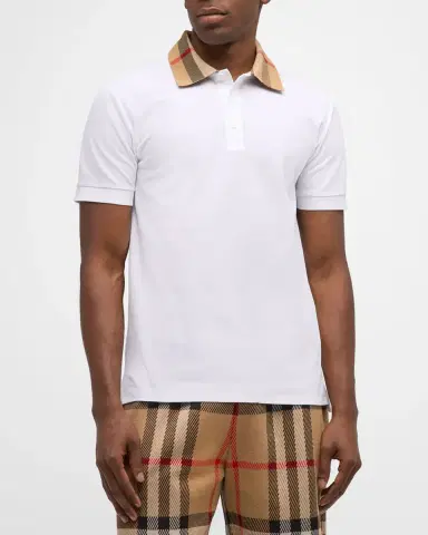 Burberry Men's Pique Polo Shirt with Check Collar | Thumbnail 4 Burberry Men's Pique Polo Shirt with Check Collar | Thumbnail 4
