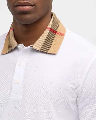 Burberry Men's Pique Polo Shirt with Check Collar | Thumbnail 5 Burberry Men's Pique Polo Shirt with Check Collar | Thumbnail 5