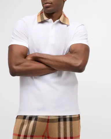 Burberry Men's Pique Polo Shirt with Check Collar | Thumbnail 6 Burberry Men's Pique Polo Shirt with Check Collar | Thumbnail 6