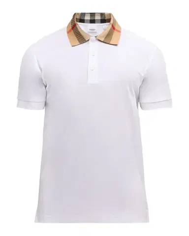 Burberry Men's Pique Polo Shirt with Check Collar | Thumbnail 1 Burberry Men's Pique Polo Shirt with Check Collar | Thumbnail 1