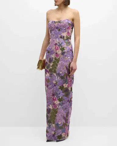 Bronx and Banco Dahlia Strapless Floral-Embroidered Sequin Gown | Thumbnail 2 Bronx and Banco Dahlia Strapless Floral-Embroidered Sequin Gown | Thumbnail 2