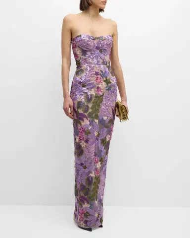 Bronx and Banco Dahlia Strapless Floral-Embroidered Sequin Gown | Thumbnail 3 Bronx and Banco Dahlia Strapless Floral-Embroidered Sequin Gown | Thumbnail 3