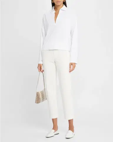 Vince Easy Cotton Long-Sleeve Pullover Polo Top | Thumbnail 2 Vince Easy Cotton Long-Sleeve Pullover Polo Top | Thumbnail 2