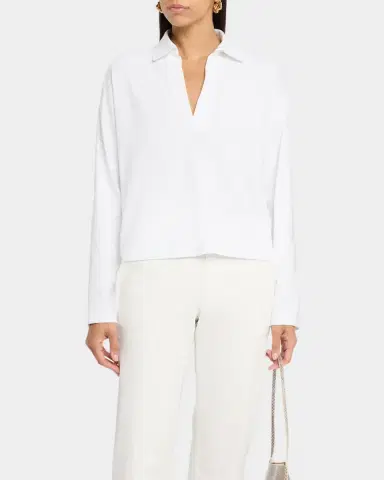 Vince Easy Cotton Long-Sleeve Pullover Polo Top | Thumbnail 4 Vince Easy Cotton Long-Sleeve Pullover Polo Top | Thumbnail 4