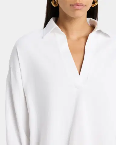 Vince Easy Cotton Long-Sleeve Pullover Polo Top | Thumbnail 5 Vince Easy Cotton Long-Sleeve Pullover Polo Top | Thumbnail 5