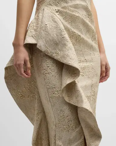 Rickie Freeman for Teri Jon One-Shoulder Jacquard Side-Ruffle Gown | Thumbnail 5 Rickie Freeman for Teri Jon One-Shoulder Jacquard Side-Ruffle Gown | Thumbnail 5