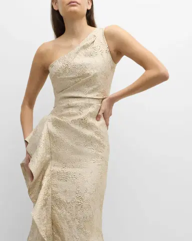 Rickie Freeman for Teri Jon One-Shoulder Jacquard Side-Ruffle Gown | Thumbnail 7 Rickie Freeman for Teri Jon One-Shoulder Jacquard Side-Ruffle Gown | Thumbnail 7