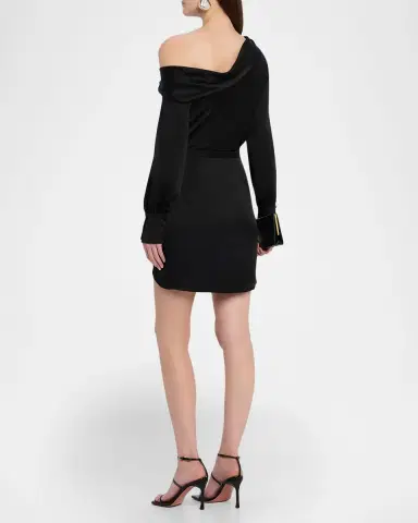 SIMKHAI Cameron One-Shoulder Wrap-Skirt Satin Mini Dress | Thumbnail 3 SIMKHAI Cameron One-Shoulder Wrap-Skirt Satin Mini Dress | Thumbnail 3