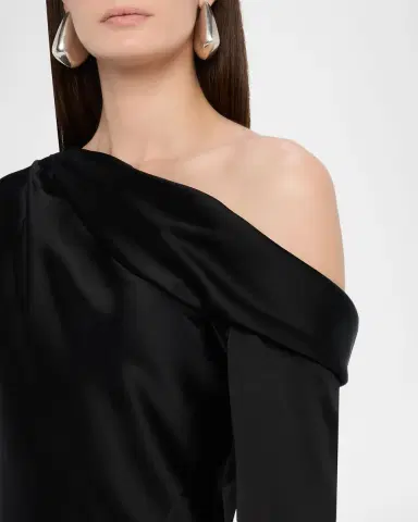 SIMKHAI Cameron One-Shoulder Wrap-Skirt Satin Mini Dress | Thumbnail 6 SIMKHAI Cameron One-Shoulder Wrap-Skirt Satin Mini Dress | Thumbnail 6