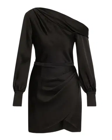 SIMKHAI Cameron One-Shoulder Wrap-Skirt Satin Mini Dress | Thumbnail 1 SIMKHAI Cameron One-Shoulder Wrap-Skirt Satin Mini Dress | Thumbnail 1