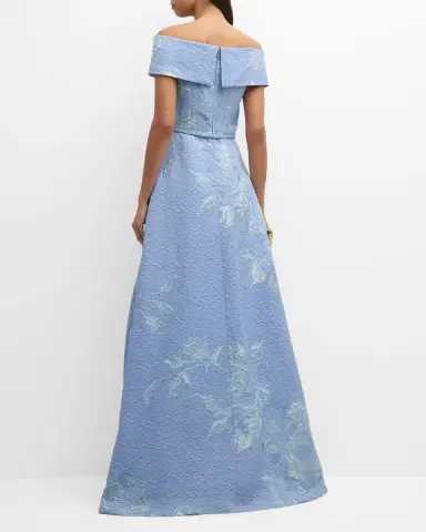Rickie Freeman for Teri Jon Off-Shoulder Metallic Flower Jacquard Gown | Thumbnail 4 Rickie Freeman for Teri Jon Off-Shoulder Metallic Flower Jacquard Gown | Thumbnail 4