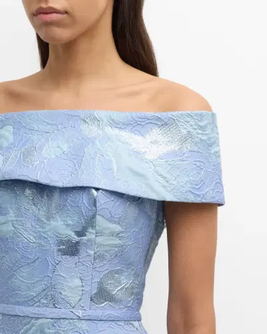 Rickie Freeman for Teri Jon Off-Shoulder Metallic Flower Jacquard Gown | Thumbnail 5 Rickie Freeman for Teri Jon Off-Shoulder Metallic Flower Jacquard Gown | Thumbnail 5