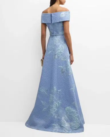 Rickie Freeman for Teri Jon Off-Shoulder Metallic Flower Jacquard Gown | Thumbnail 6 Rickie Freeman for Teri Jon Off-Shoulder Metallic Flower Jacquard Gown | Thumbnail 6