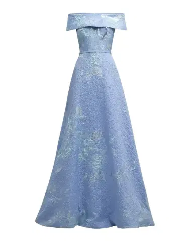 Rickie Freeman for Teri Jon Off-Shoulder Metallic Flower Jacquard Gown | Thumbnail 1 Rickie Freeman for Teri Jon Off-Shoulder Metallic Flower Jacquard Gown | Thumbnail 1